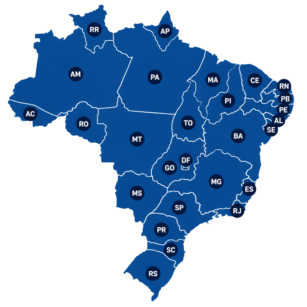 Mapa do Brasil com todos os estados atendidos pela Zanetti Transportes